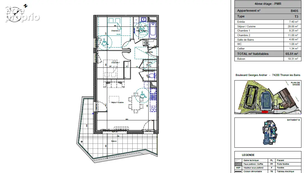 Appartement 3 Pièces de 65,51m² avec Terrasse, Cave et Parking sécurisée - photo 1