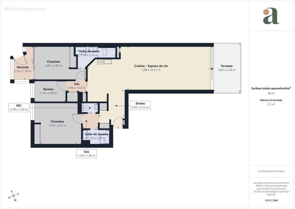 Élégant appartement rénové - 4 Pièces - Terrasse - 84m² - Vue mer panoramique - Juan-les-Pins - photo 12