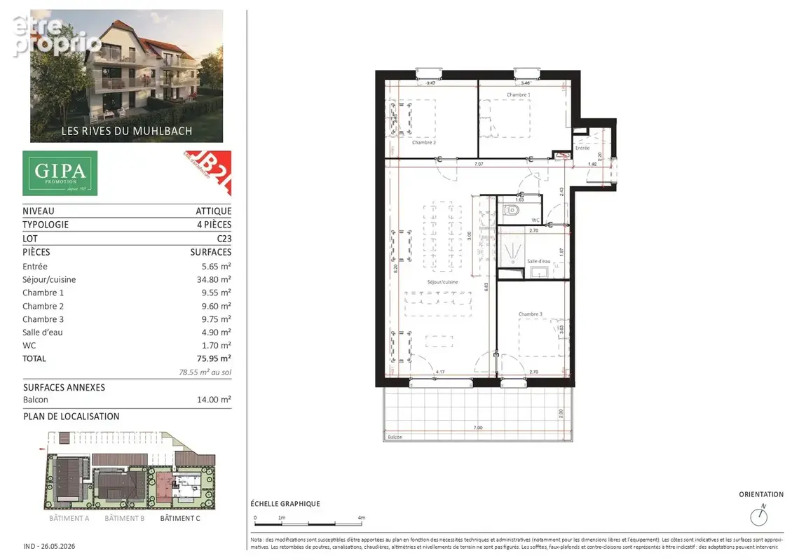 Appartement 4 pièces 76 m² à vendre à Oberschaeffolsheim (67203) - photo 3