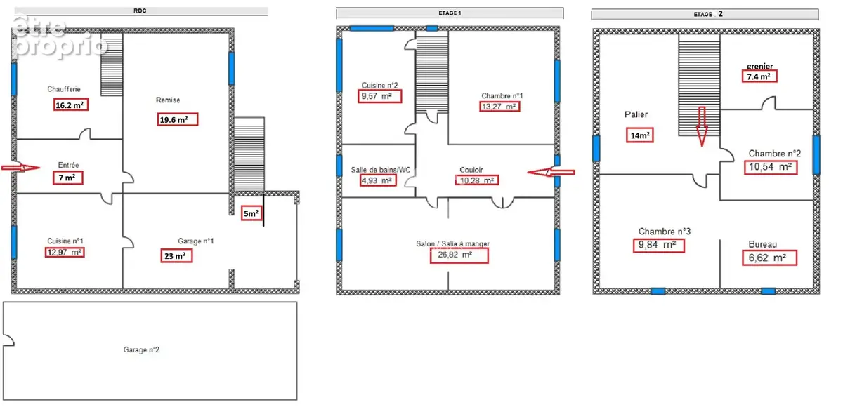 Maison de bourg en pierres, 105m² hab,179m² utiles, poss div 2 logements, 3 niveaux de 55 m², terrain  1400m² - photo 18