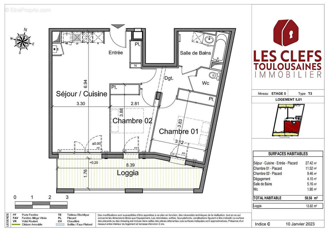 Appartement Toulouse 3 pièces 60 m² + 14m² de Terrasse + Parking sous-sol ! PATTE D'OIE - photo 8