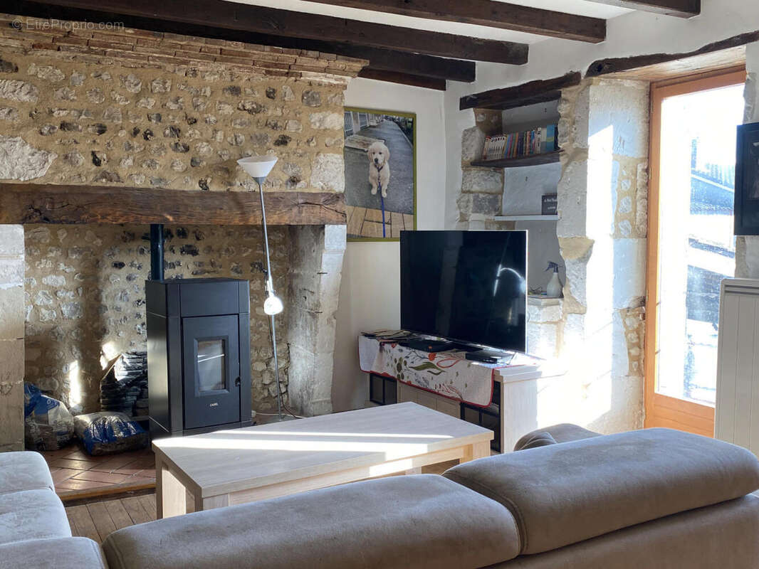salon et cheminee - Maison à SAINT-MARTIAL