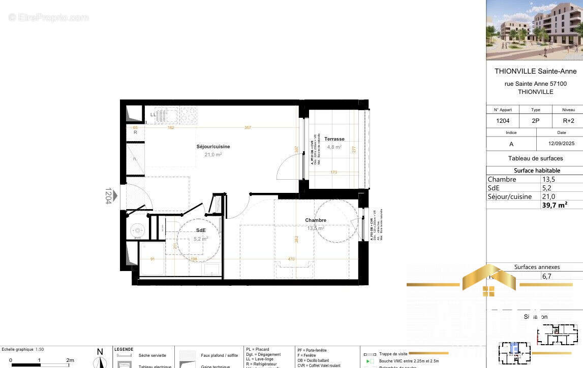 - Lot 1204  R2  39.70m² - Terrasse : 6.70m² - Prix : 165 000 - Appartement à THIONVILLE