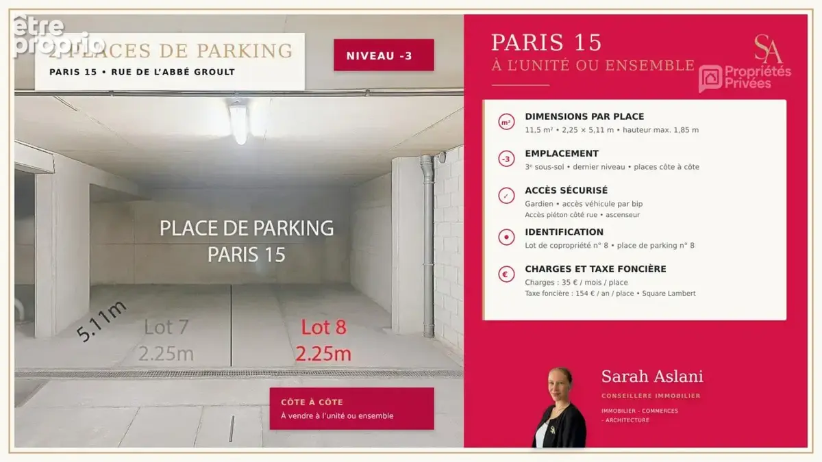 Parking 1 pièce 11 m² · à Paris-15e · 11 m² · 25 000 €