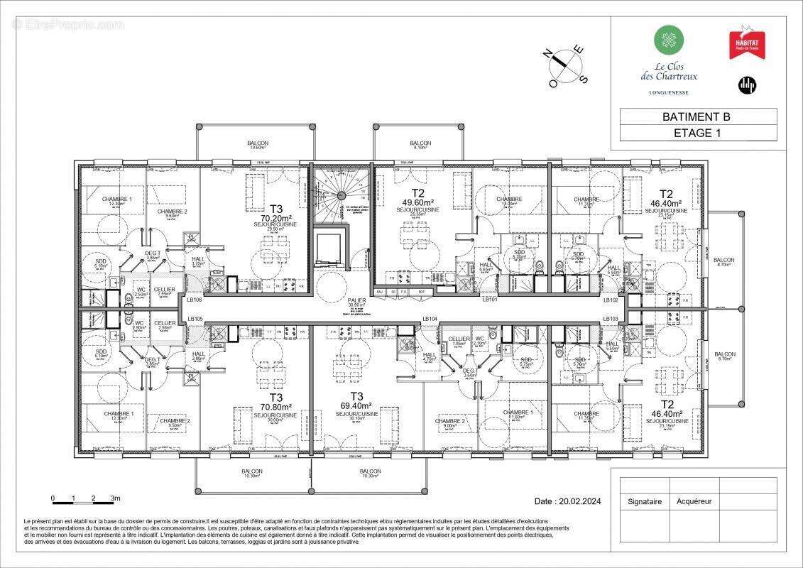 Longuenesse appartement T3 de 71m² au 1er étage avec balcon (10m²) / ascenseur - photo 3