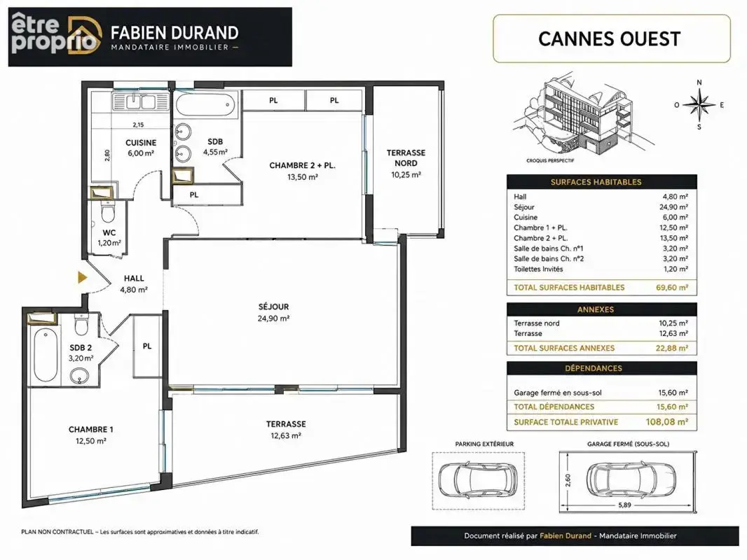Cannes plage du midi 700m 3 pièces 71,8 m² deux terrasses 22 m²  piscine  garage -   aperçu mer - photo 18