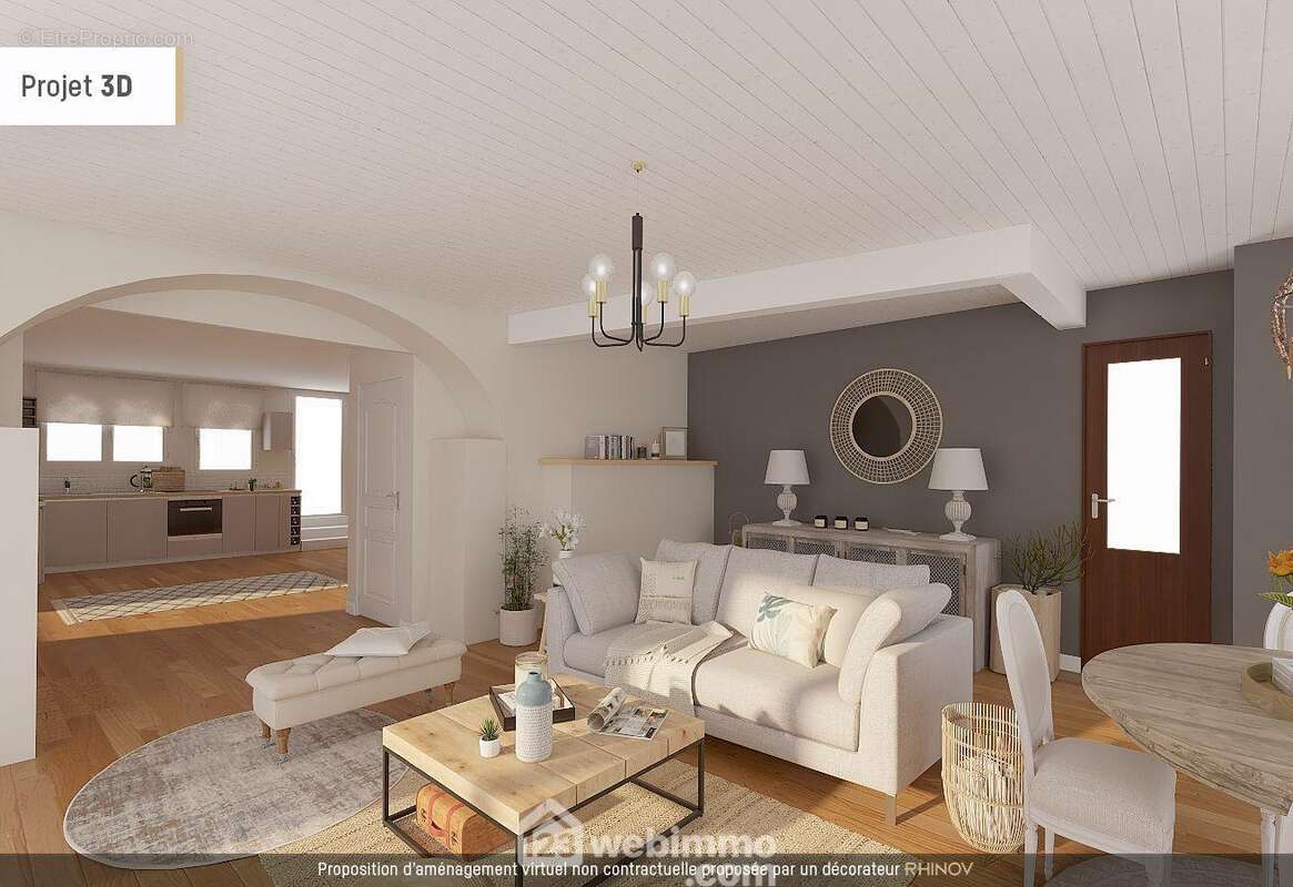 Suggestion 3D d'aménagement de la pièce de vie.
