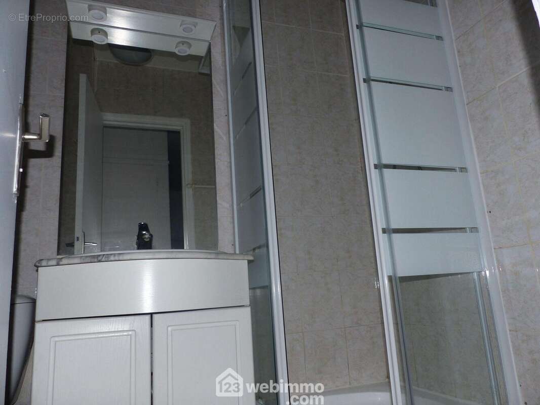 La salle de douche avec son meuble vasque et wc. - Appartement à BIHOREL