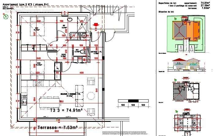 Appartement au 1er et dernier etage de type 3 pièces de 74.91 m2 avec terrasse de 7.50 m2 + 2 parking en sous sol - photo 8