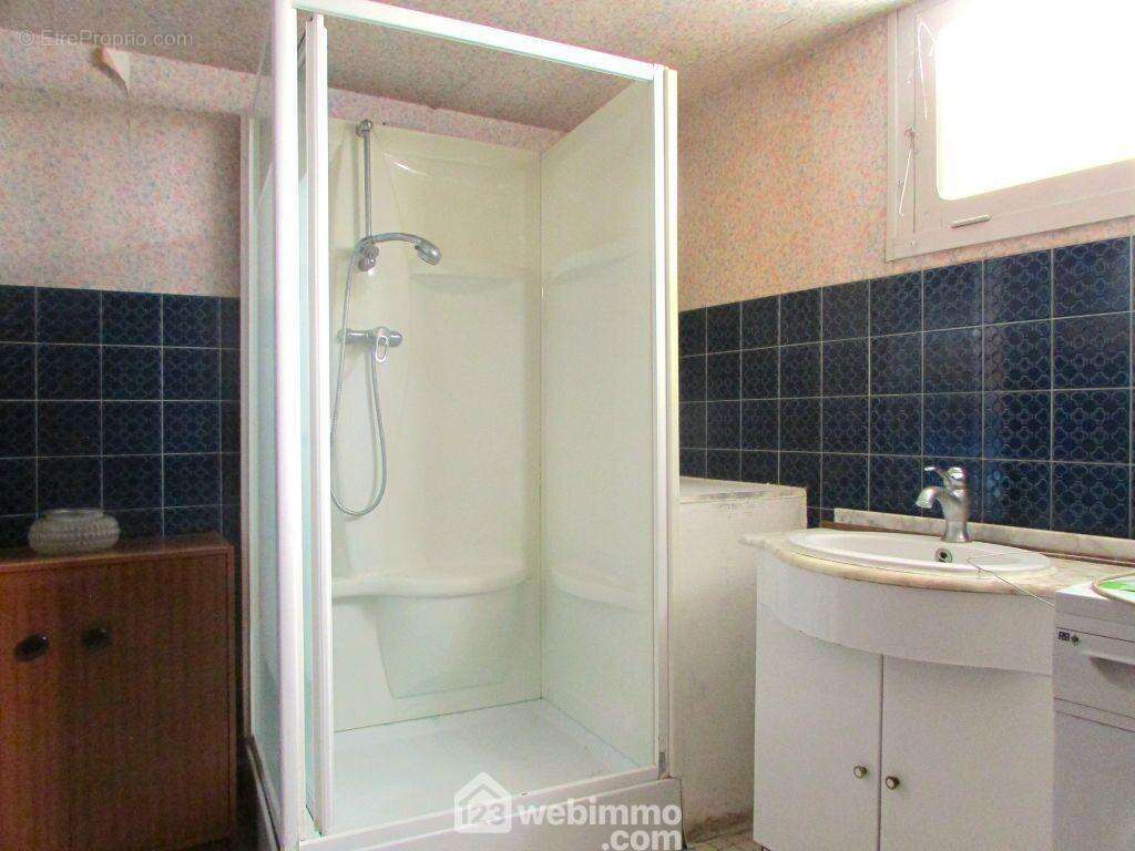 Au-delà de la cuisine, un couloir distribue un débarras, le WC, la salle d'eau de 6 m2, - Maison à LENCLOITRE