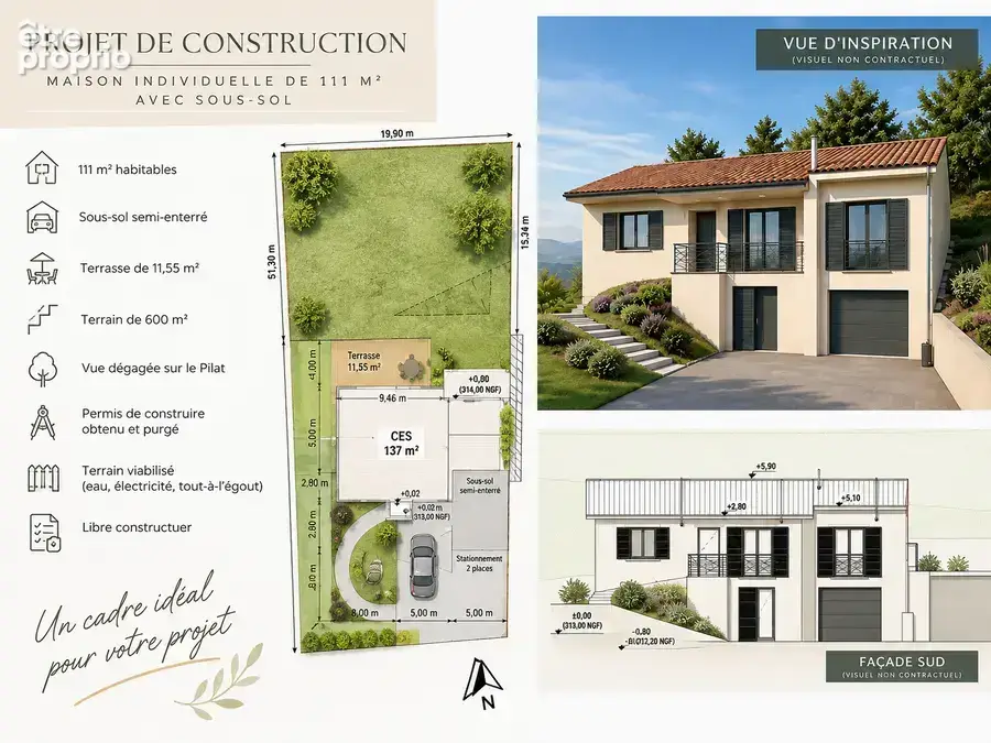 LES CÔTES-D'AREY – Terrain 600 m² viabilisé – Vue dégagée sur le - photo 3