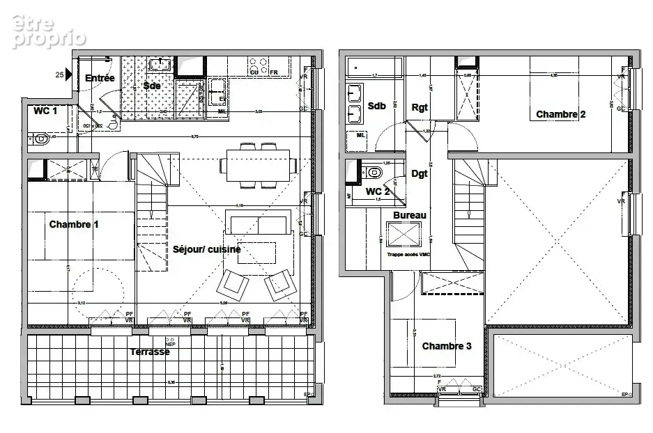 FLOIRAC centre - Lumineux  T4 de 100 m2 en duplex avec terrasses et parkings - photo 7