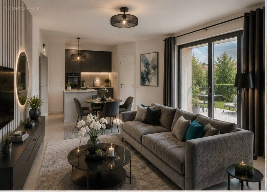 séjour / cuisine (photo d'illustration) - Appartement à CRECY-LA-CHAPELLE