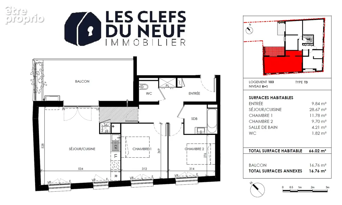 Appartement 3 pièces de 64m² + balcon de 9m² ! CROIX-DE-PIERRE - photo 8