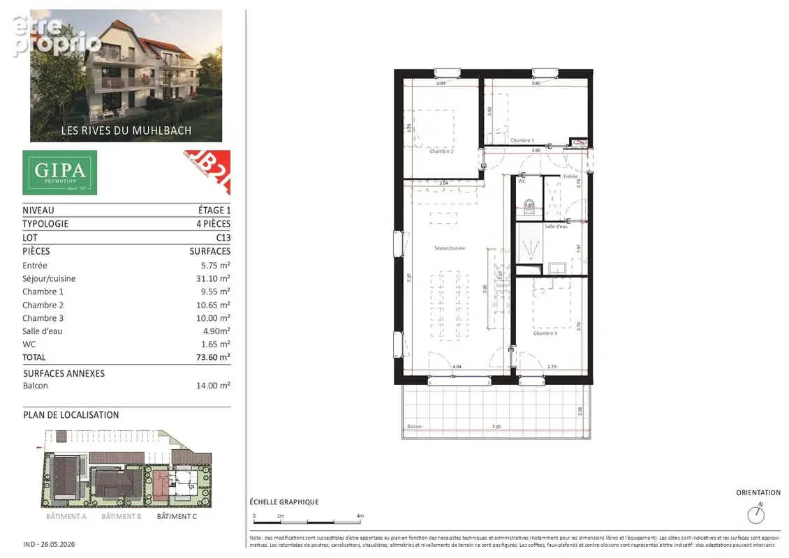 Appartement 4 pièces 74 m² à vendre à Oberschaeffolsheim (67203) - photo 1