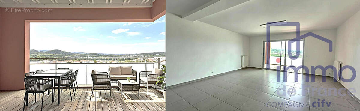 salon vide et terrasse meublée - Appartement à LA TALAUDIERE