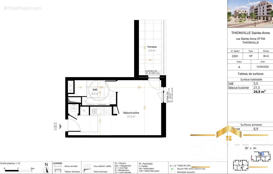 Lot 2301_STUDIO_R3_26,80m²_112 000 - Appartement à THIONVILLE