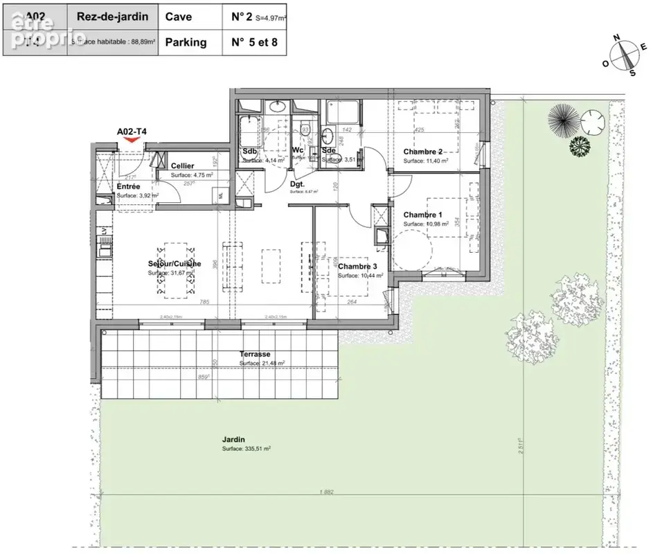 À VENDRE   « Le Panorama »  T4 neuf de 88,89 m2   Rez-de-jardin   335,51 m2 de jardin privatif - photo 3