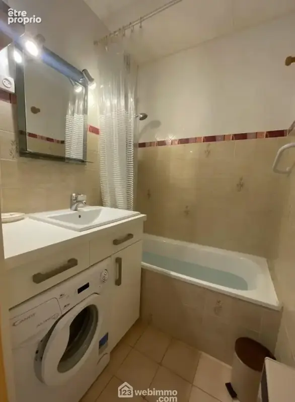Salle de bains avec lave linge.