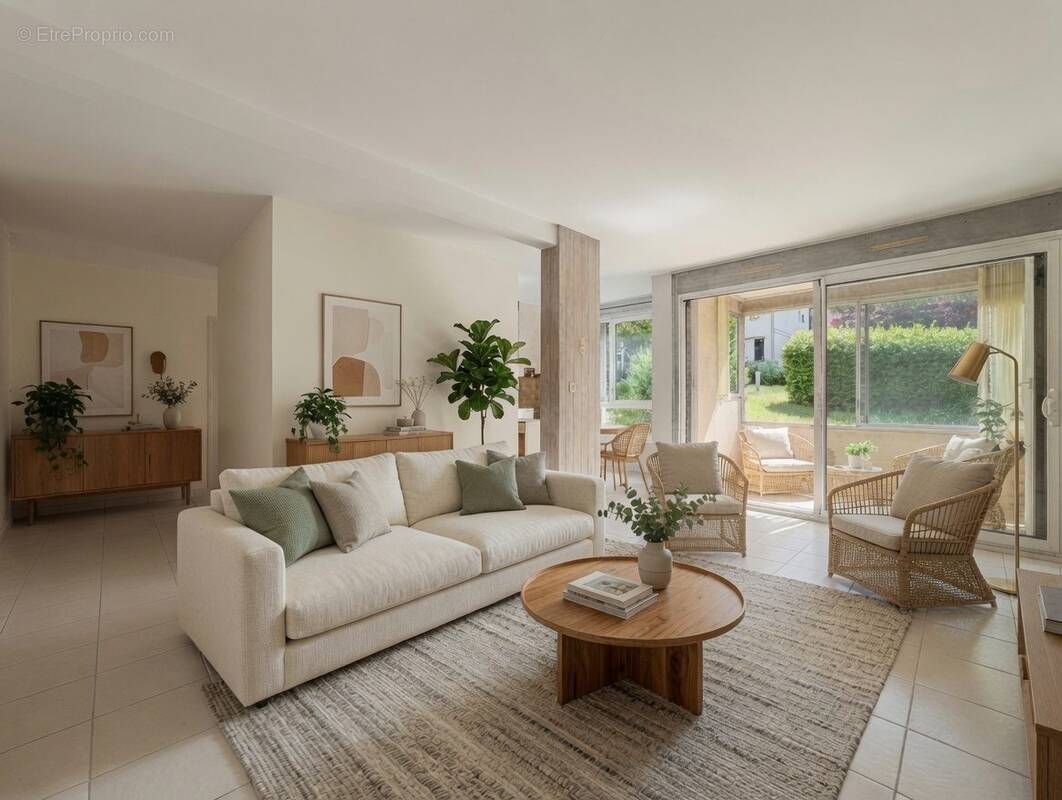 Salon avec proposition d'aménagement - Appartement à MEYTHET