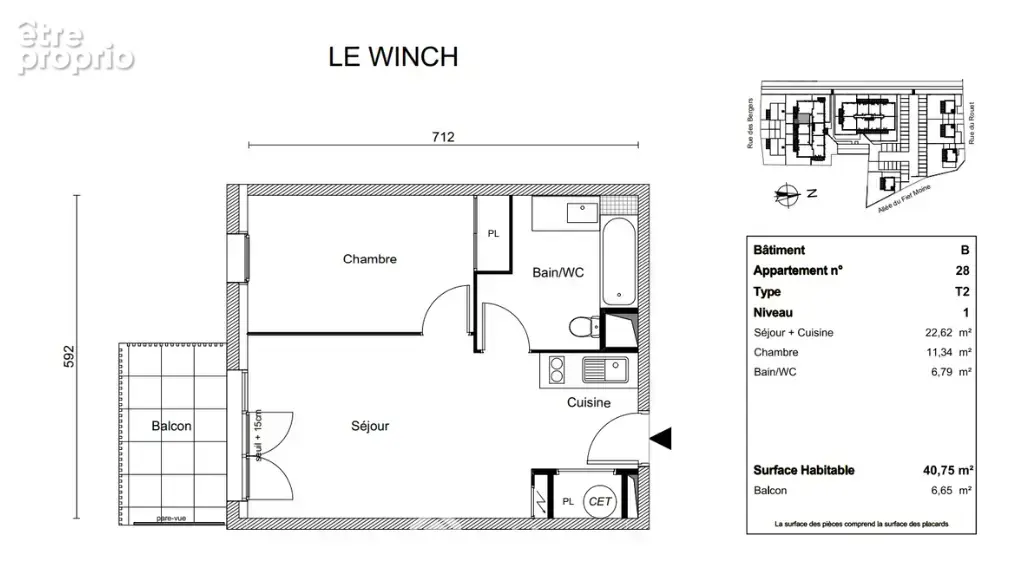 Plan d'un T2 du niveau 1.