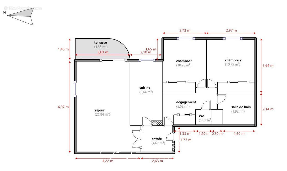 Appartement type 3 - 67,78 m2 - 1er etage - balcon - calme - box double - rue marie louise - 13008 marseille - photo 8
