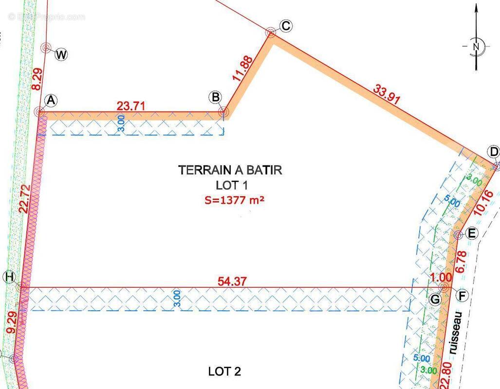 lot 1 plan bornage - Terrain à AMNE