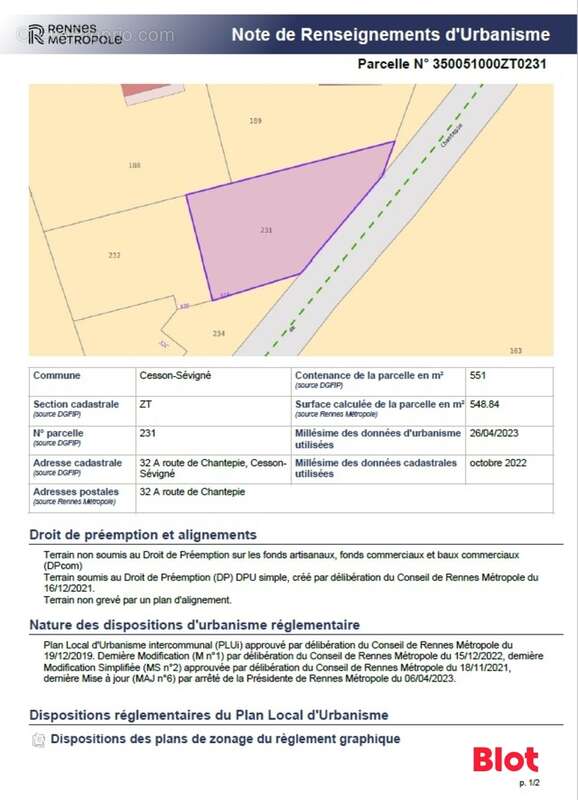 Terrain à CESSON-SEVIGNE