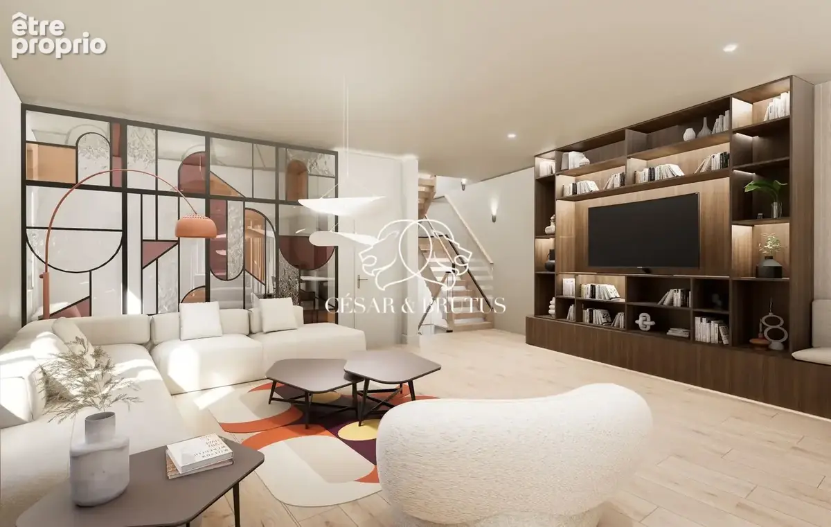 Pièce de vie - Projection architecte home stage virtuel - Maison à SAINT-GERMAIN-AU-MONT-D'OR
