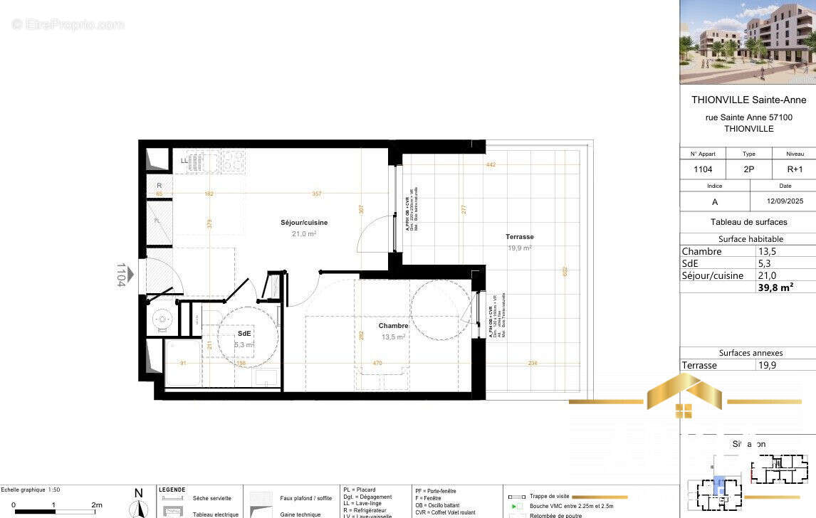 - Lot 1104  R1  39.80m² - Terrasse : 19.90m² - Prix : 169 000 - Appartement à THIONVILLE