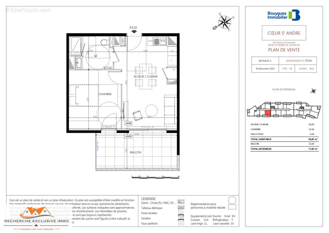 Saint-André-De-La-Roche : Appartement neuf de 2 pièces avec terrasse de 11.60m2 en étage - photo 3