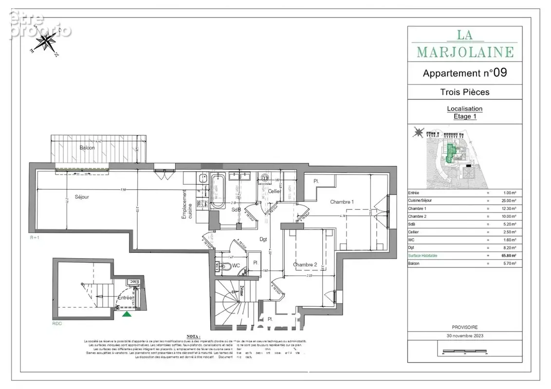 Appartement - 3 pieces - balcon - une places de parking - mouans sartoux - photo 8