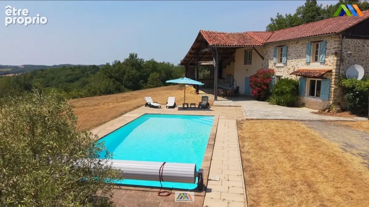 Stone house with swimming pool and sunny terrace.