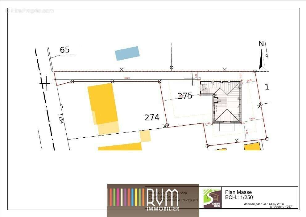 - A titre indicatif / Libre constructeur - Plan de Masse réalisé par l&#039;un de nos partenaires constructeur Habitat Libre - Terrain à SAINT-DENIS-LES-BOURG