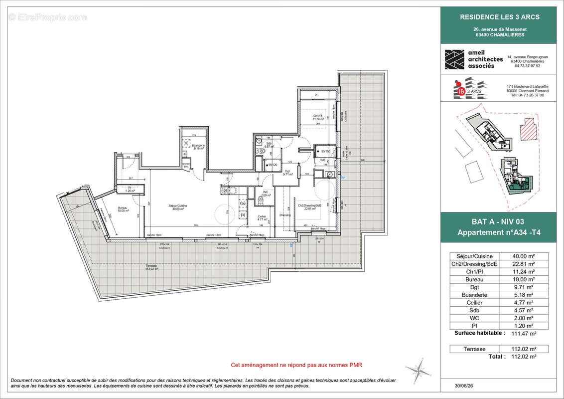 CHAMALIERES - Dernier étage, résidence de standing, T4 de 111 m2 avec avec terrasse 112 m2 et garage double - photo 4