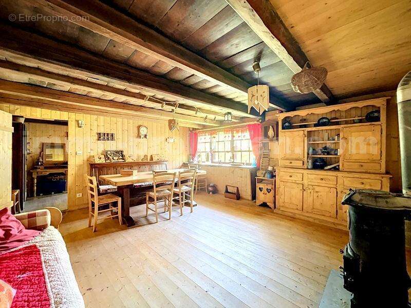 Chalet_D'Alpage_Brizon_Bonneville_secteur_calme_Nature_Residence_Secondaire_vue_montagne_rare_Atypique_frontière_Suisse_Genève_FRONTALIERS_salon_cuisine_terrain_boisé_ - Maison à BRIZON