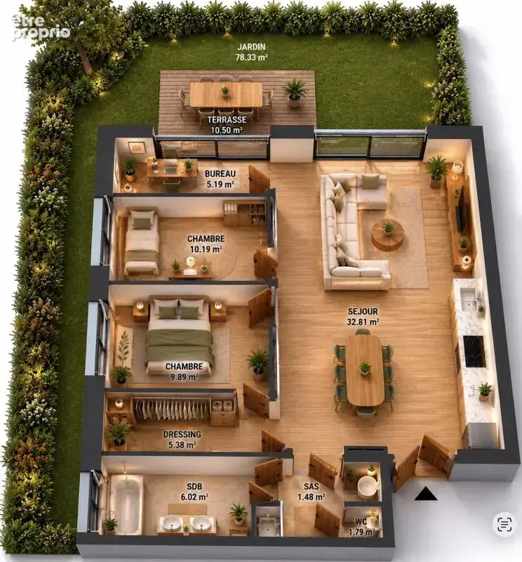 Appartement T3 - Rez de Jardin - photo 4