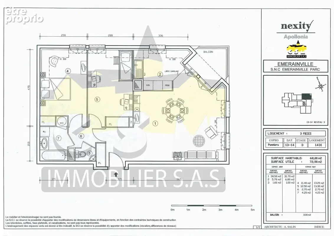 Beau f3 - 67.46 m2 - dernier etage avec balcon - photo 8