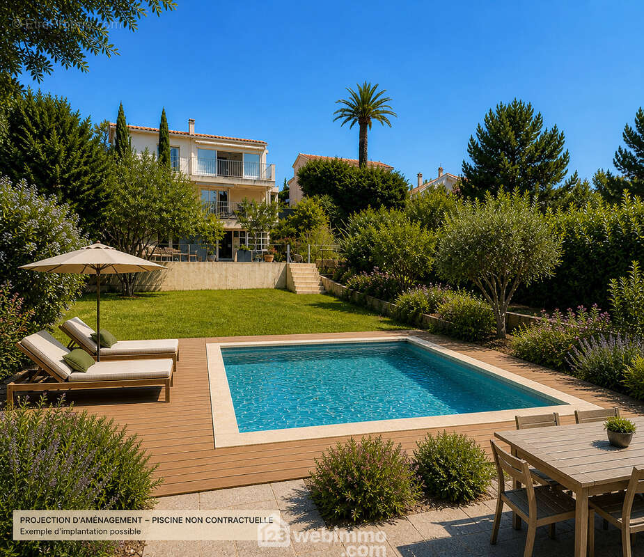 Exemple d?implantation d?une piscine dans le jardin (projet d?aménagement non contractuel). - Appartement à FREJUS