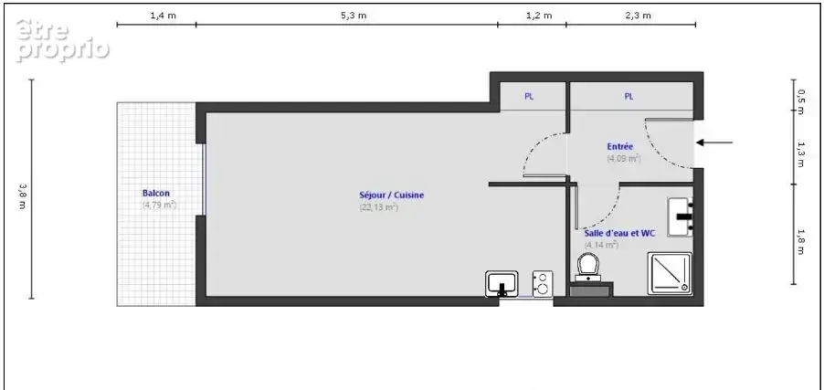 Grand studio avec balcon, cave et stationnement - photo 8
