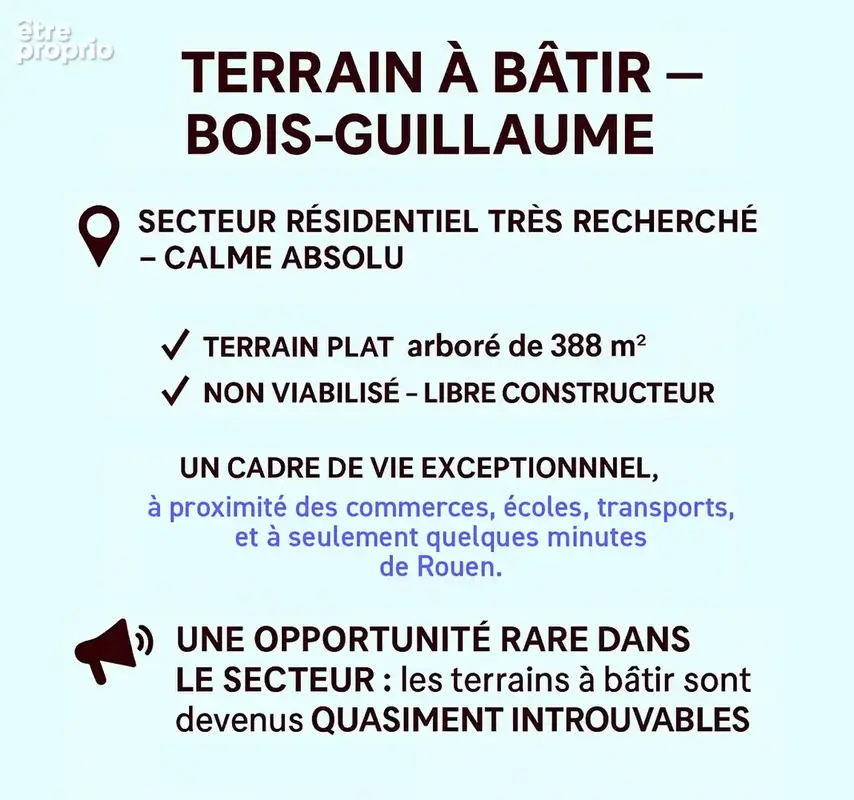 Rare à la vente : Joli Terrain plat Bois Guillaume 388 m2 - photo 3