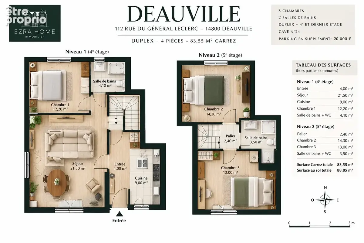 Deauville - place morny / mer - duplex 4 pièces - 83,55 m2 - dernier étage - photo 12