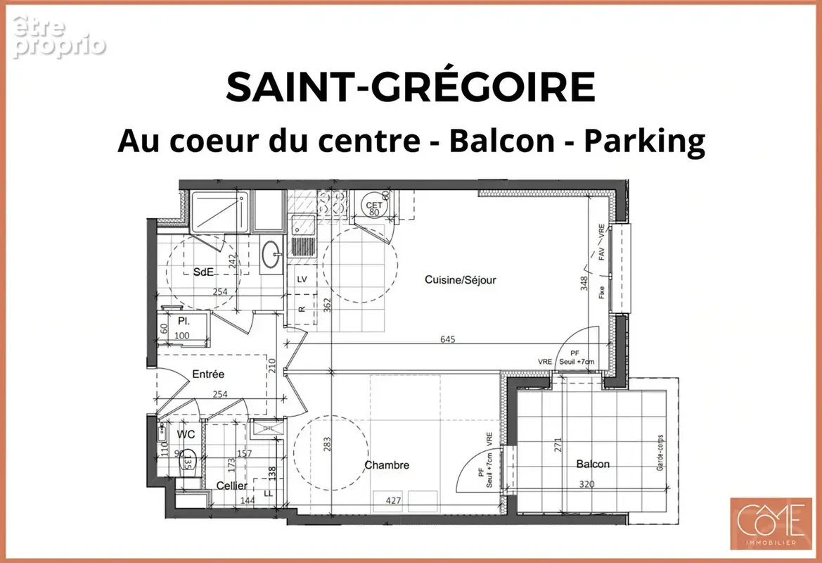 Grand type 2 48,56m² - sud-est -  balcon - parking sous-sol centre-ville - saint-grégoire - photo 2