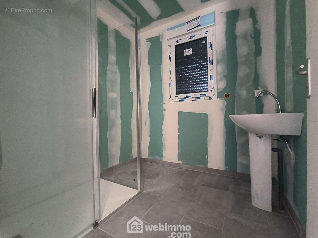 Une salle d&#039;eau avec douche et lavabo - Maison à PARGNY-FILAIN