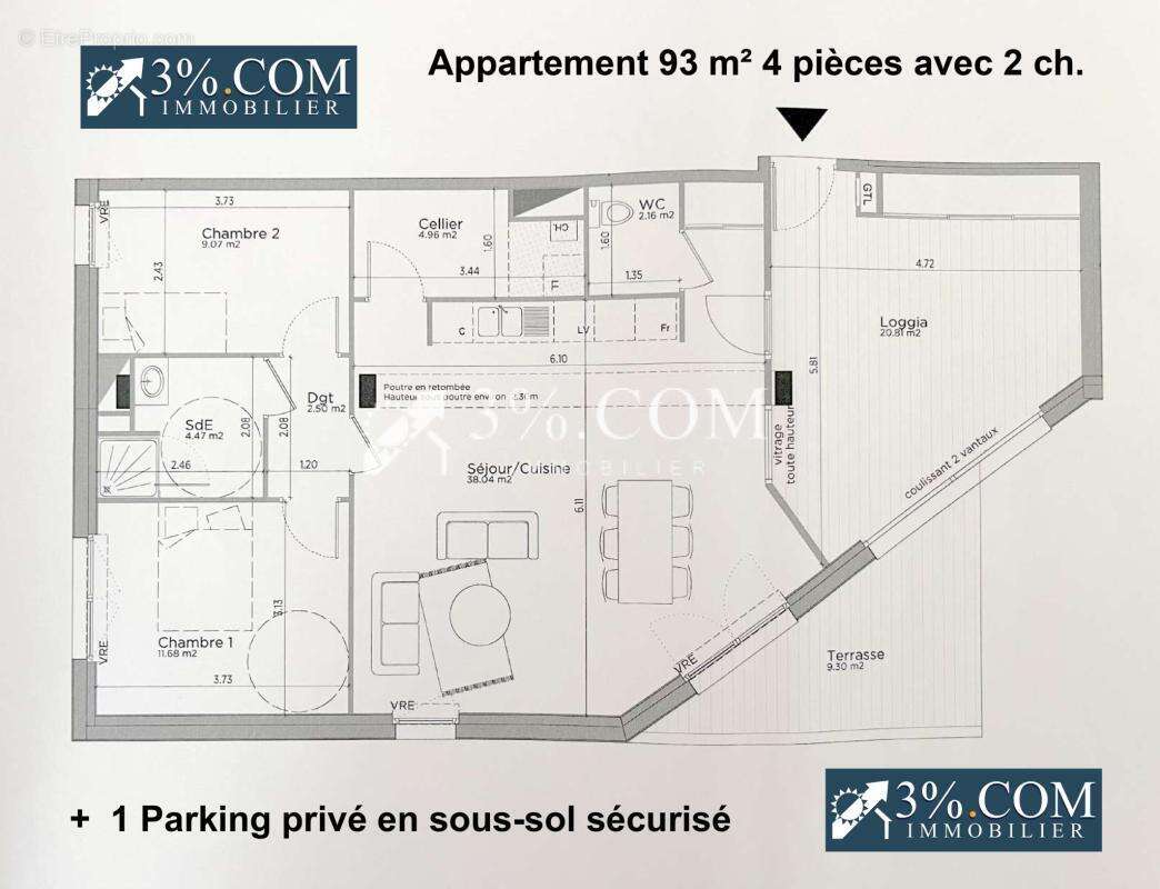 Appartement 3-4 pièces 93 m2 centre ville - photo 16