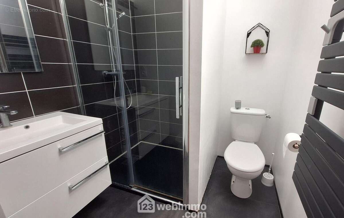 Une salle d'eau avec WC