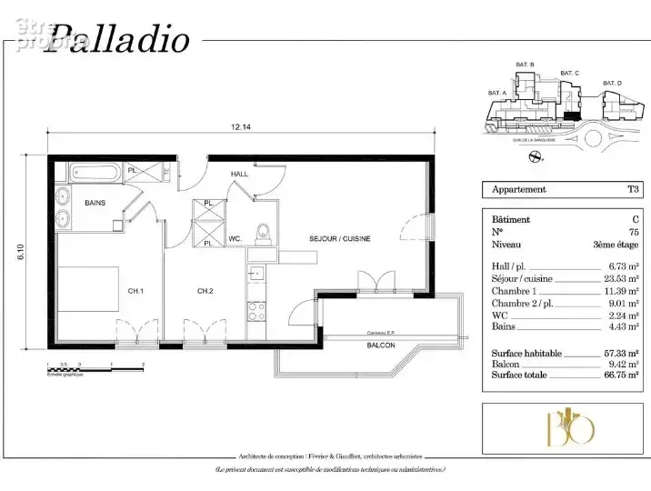3 pièces de 57,33m2 avec terrasse  et parkings - photo 2