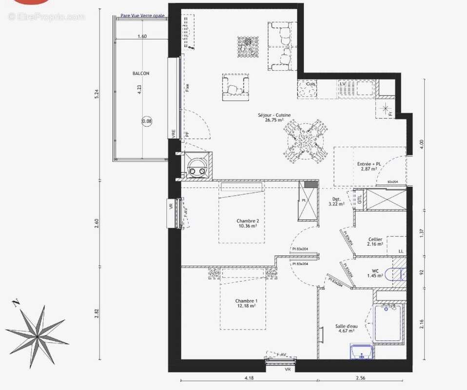 Plan de vente  - Appartement à BAIN-DE-BRETAGNE
