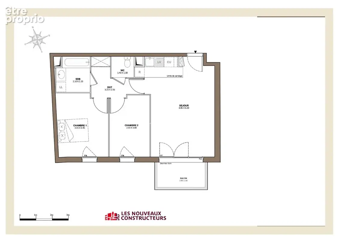 3 pièces de 58 m² avec balcon et parking - photo 9