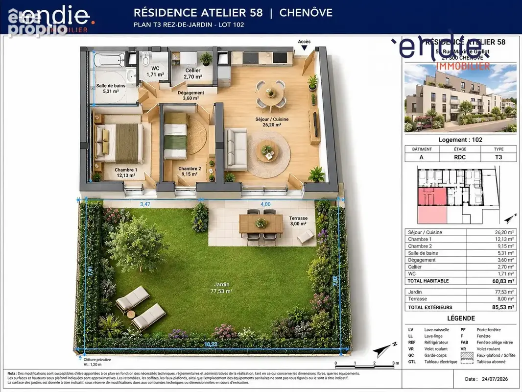 Appartement 3 pièces 61 m² à vendre à Chenove (21300) - photo 2